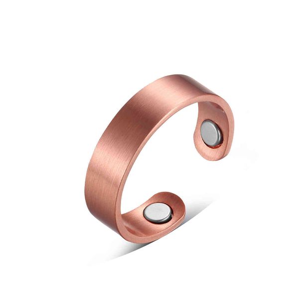 Oktrendy Manschette, verstellbar, für Damen und Herren, Gesundheit, Energie, magnetisch, Kupfer, breiter Ehering, Fingerring, minimalistischer Schmuck