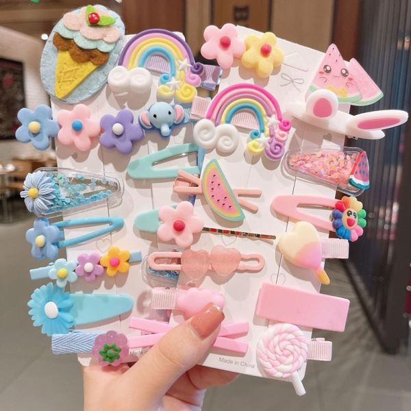 

hair accessories 14pcs children hairpin fruit clips baby side bangs clip for cute girls headdress set, Slivery;white