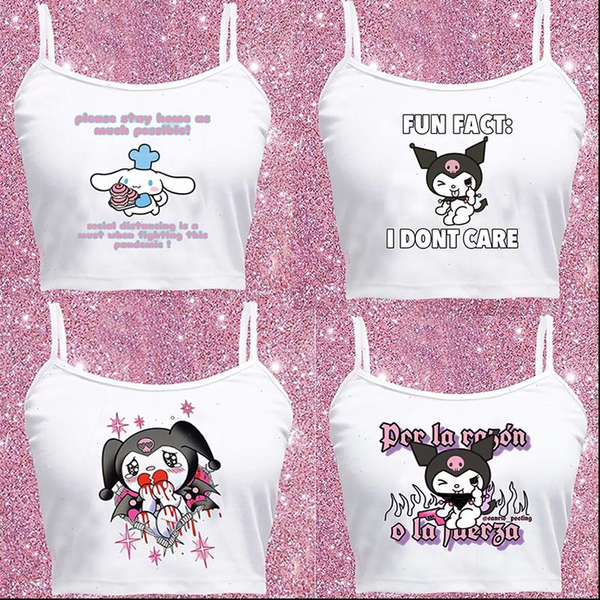 

women camis kawaii sweet vest rap hip hop street rock performance exposed navel harajuku gothic, White