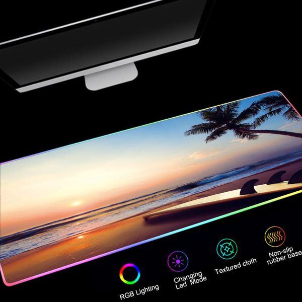 

mouse pads & wrist rests earth beach led pad game non-slip mousepad for office desk mat with rgb backlight lock edge diy printing gamer mats