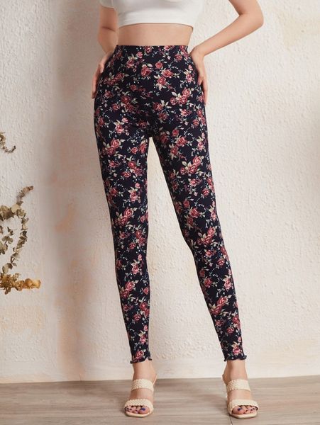 

floral print leggings o83r#, Black