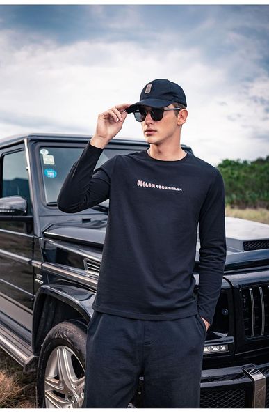 

men's t-shirts 4302 2021 autumn cotton trend printing simple youth long-sleeved t-shirt, White;black