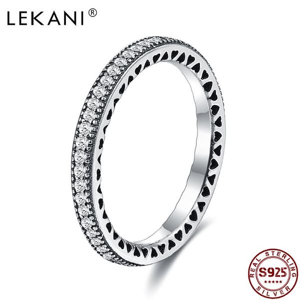 

cluster rings lekani 925 sterling silver hearts ring 5a clear cubic zircon fine stackable vintage classic luxury for women engagement jewelr, Golden;silver