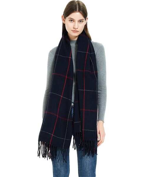 

scarves 2021 cashmere scarf knitted plaid wool pashmina women autumn warm neck wraps female shawls plus size 200x70cm, Blue;gray