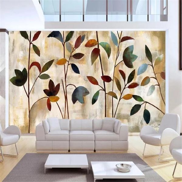 

wallpapers custom self adhesive wallpaper 3d retro oil painting leaves background wall living room old man decoration mural papel de parede