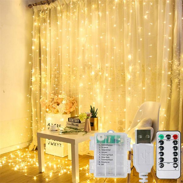

usb battery operated curtain light 300led window icicle fairy string lights christmas wedding twinkle lamp