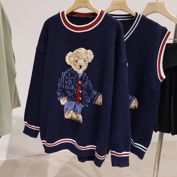 

women's sweaters suÃ©ter feminino de malha tamanho gran, outono inverno, pulÃ´veres, casual, coreano, meninas, urso pelÃºcia, suÃ©ter jaqua, White;black