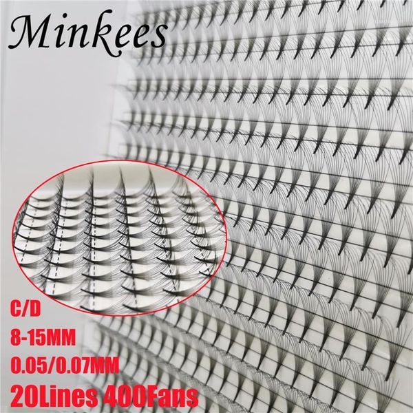 

minkees lashes mega tray 400 fans sharp stem premade fan eyelash extensions thin pointy base pre made volume false eyelashes1