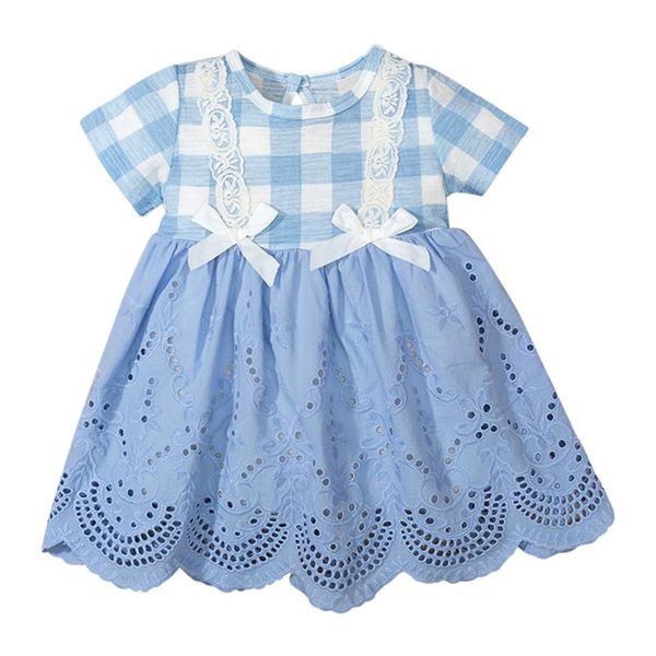 

girl's dresses toddler baby girl dress summer clothing born infant girls' plaid bowknot lace ornamental blue, Red;yellow
