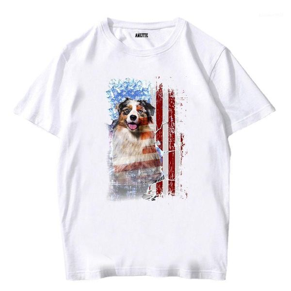 

men's t-shirts australian shepherd dog print long t-shirt summer fashion men short sleeve hip hop boy casual white cool man tees, White;black
