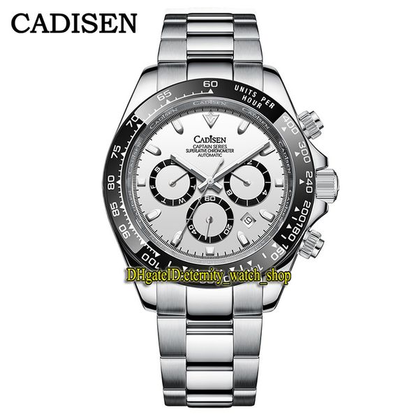 

cadisen eternity c8181 40mm sport mens watches white date dial hk3836 automatic mechanical men watch ceramics bezel steel case stainless bra, Slivery;brown