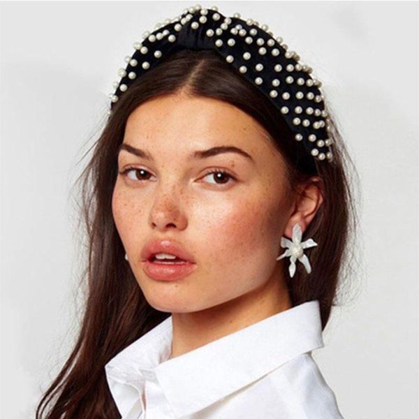 

hair clips & barrettes bohemian solid color soft velvet knot wide hairband women imitation pearls headband twisted ladies accessories headwe, Golden;silver