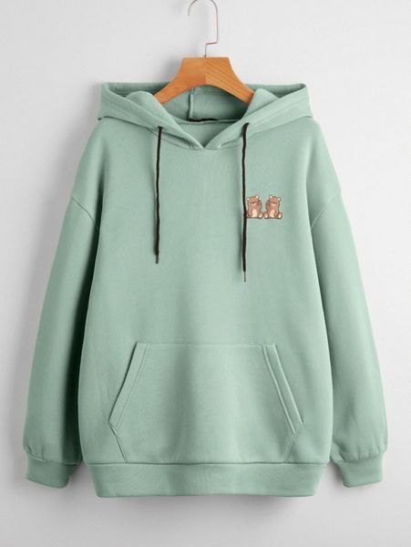 

bear print kangaroo pocket drawstring hoodie c3yx#, White;black
