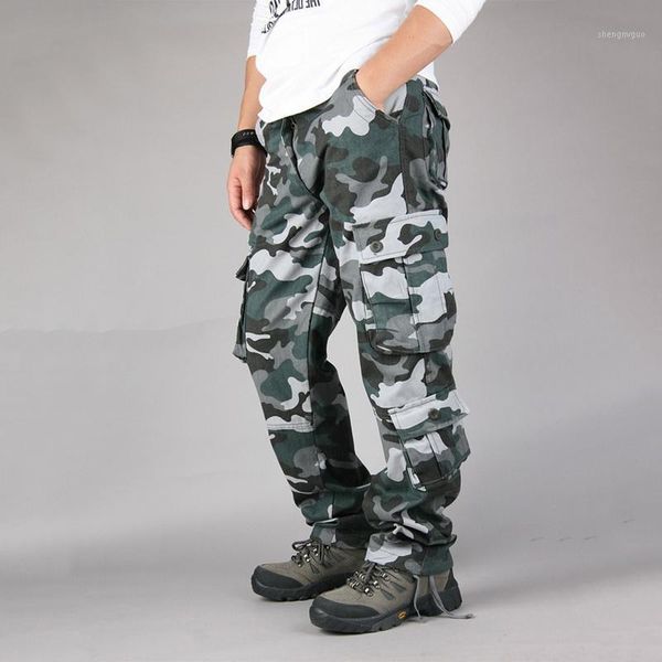 

men's pants monerffi men cargo camouflage print tactical military trousers multi-pockets jogger outdoors camo for male, Black