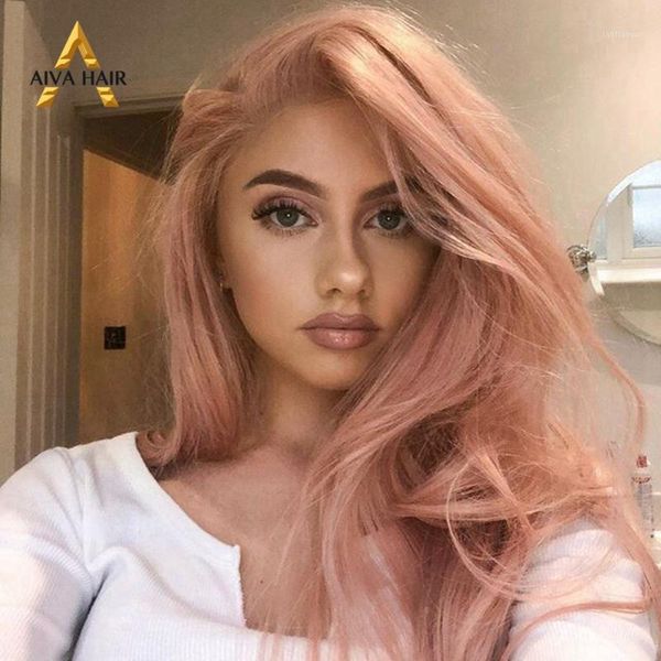 

aiva hair straight pink wig glueless synthetic lace front high temperature fiber 180% density for black women1
