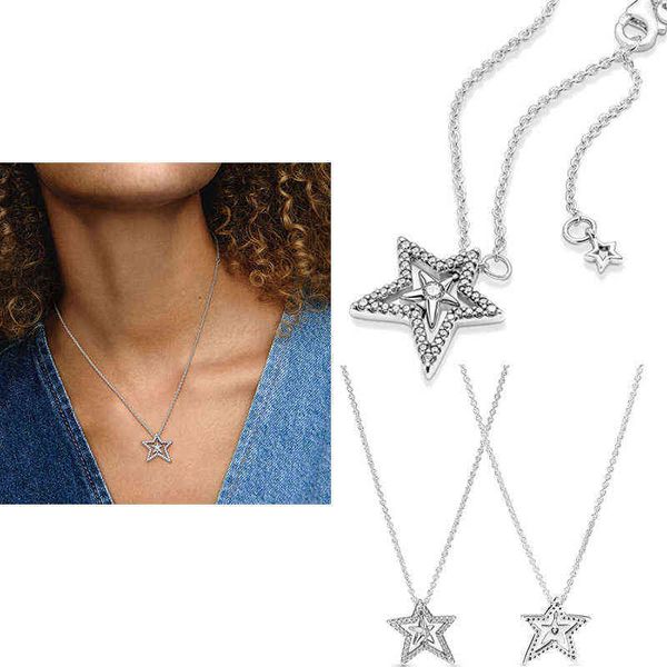 

2021 winter new original 925 sterling silver pav asymmetrical star clavicle necklace for women brand necklaces jewelry gift