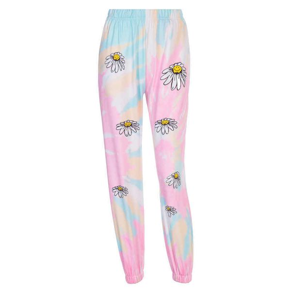 

funny floral print mid waist sweatpants capris for women activewear tie dye harem trousers female summer track pants streetwear 210709, Black;white
