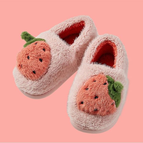 

slipper children slippers winter kids girls baby home shoes for boys warm cotton indoor female fruit velvet, Black;grey