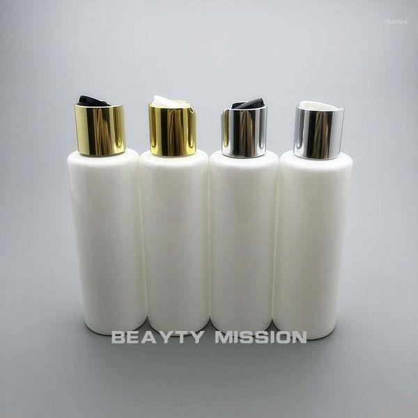 

storage bottles & jars beauty mission 150ml 36 pcs/lot white empty plastic shampoo pet bottle with gold/silver disc cap, cream/essential