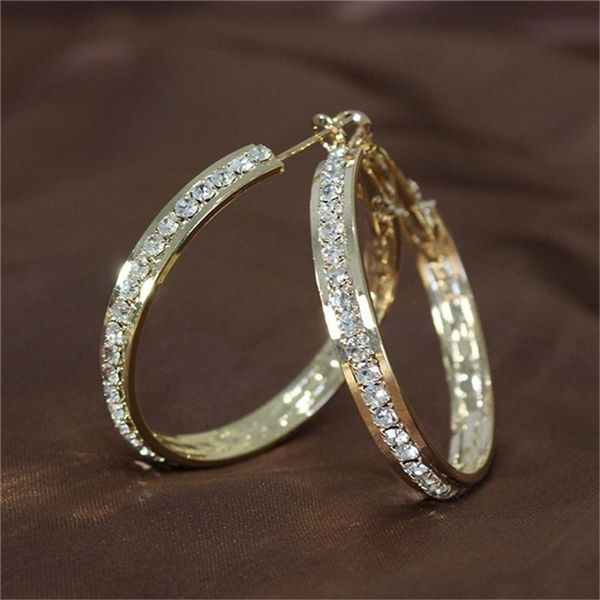 

hoop & huggie crystal rhinestone earring for women simple large circle gold earrings jewelry supplies pendientes oorbellen, Golden;silver