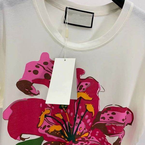 

sweet style peony 2021 print t-shirt loose chinese and thin letter age reducing short sleeve top, Gray
