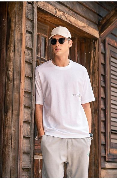 

men's t-shirts 2227 men creative letter printing round neck loose fit embroidered short-sleeved t-shirt, White;black