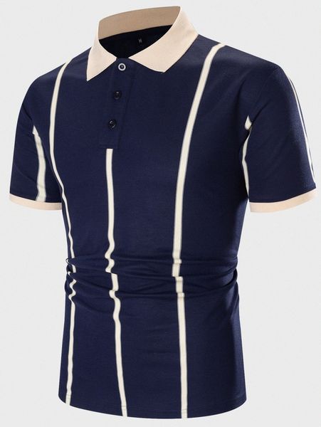 

men striped contrast collar polo shirt 68fw#, White;black