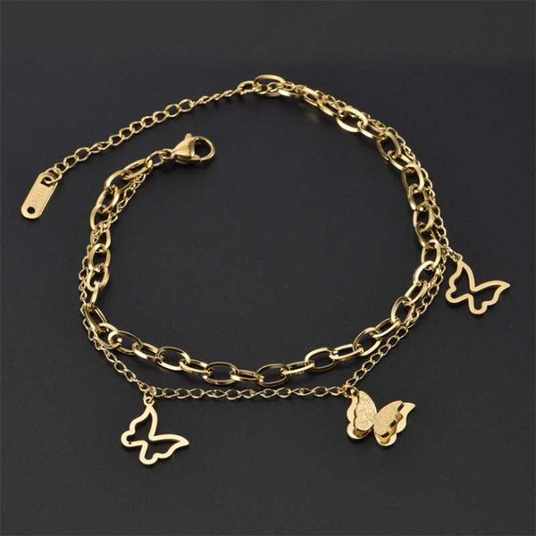 

bangle stainless steel butterfly bracelet women's gold chain boho fashion multilevel bracelets for women, Black