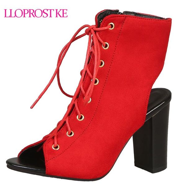 

lloprost ke 2021 women shoes summer open toe boots casual faux suede ankle thick high heels sandals h183, Black