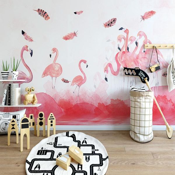 

wallpapers wallpaper milk tea shop mural nail beauty salon front desk background wall cloth wings flamingo ins