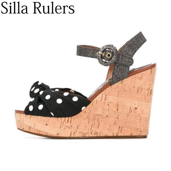 

summer thick waterproof platform polka dot sandals woman ankle strap peep toe high heels sandalias mujer 2021, Black