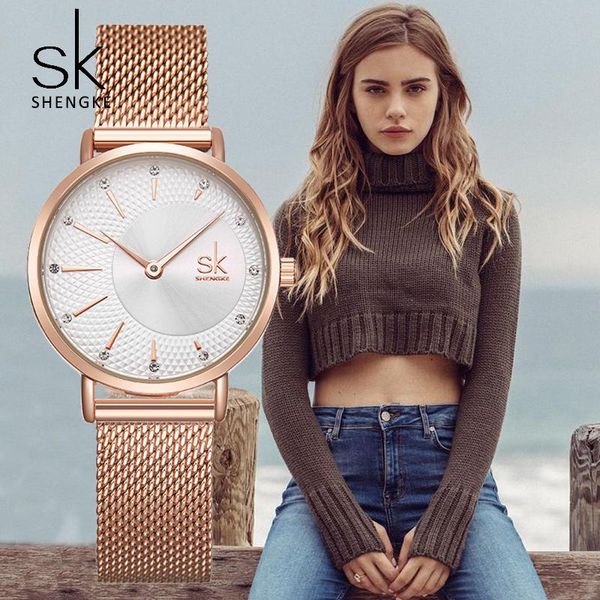 

wristwatches shengke 2021 ladies watch crystal women watches rose gold women's relogio feminino montre femme, Slivery;brown