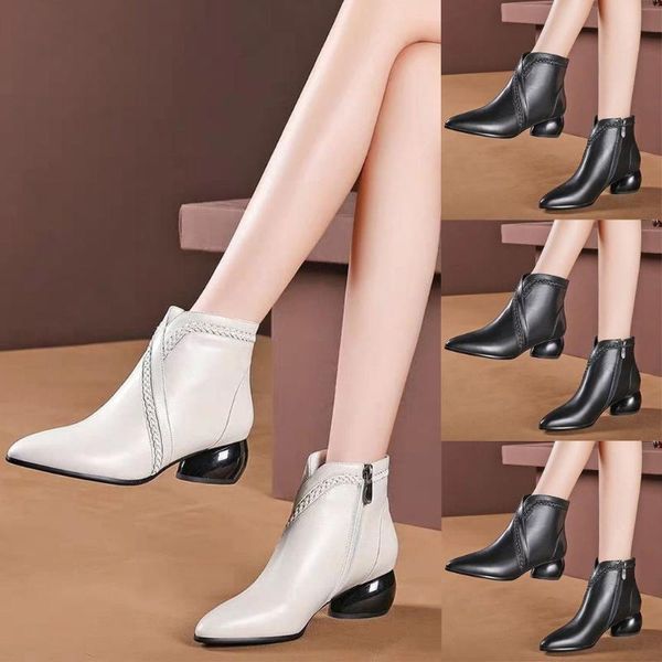 

boots bare heels autumn 2021 women's slim-heeled pointed high-heeled back zipper fashion leather ankle black white