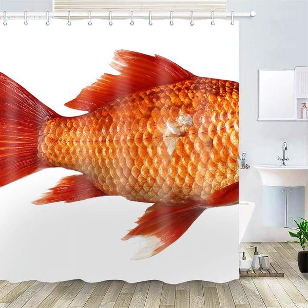 

shower curtain, polyester fabric waterproof hooks included-72x72 inches- goldfish carp fish transparent background orange