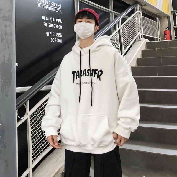 

flame thrasher wang yibo's same sweater hooded plush coat women's thin men's loose hoodie fashion, Black