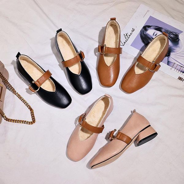 

dress shoes plus size 35-42 women plush mary janes woman low heels pumps square toe slip on pump 6859, Black