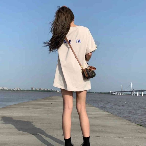 

2022 factory wholesale new 21 spring summer fashion paris home letter print on chest and back simple casual fresh couple short sleeves, White