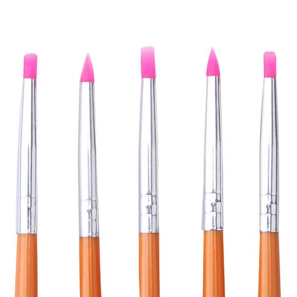 

nail brushes 5pcs pink row dotting dot builder flat painting crystal carving uv gel art acrylic polish tips pen brush manicure tools set, Yellow