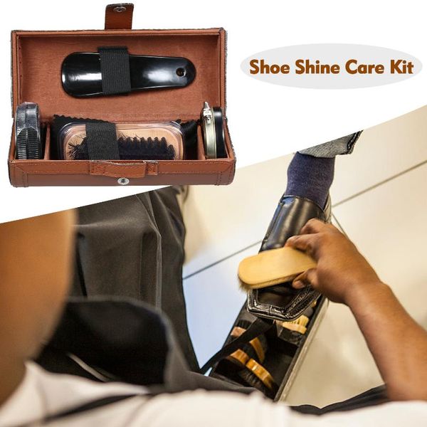 

clothing & wardrobe storage shoe polish care kit leather shine set brushes compact cleaning with pu case 6pcs