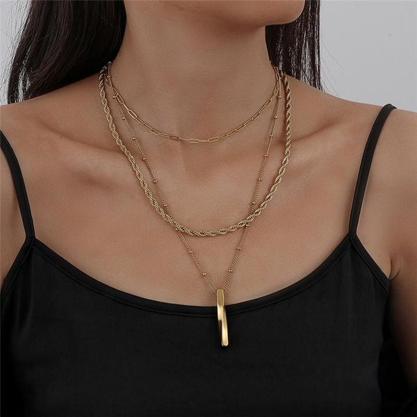 

chains fashion stainless steel geometry pendant necklaces for women punk multilayer chain choker necklace jewelry gifts, Silver