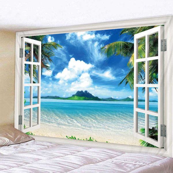 Spiaggia di cocco albero paesaggio grande arazzo da parete hippie appeso arazzi bohémien mandala art decor 210609