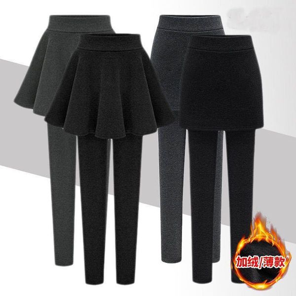 

women's leggings open-crotch pants spring, autumn and winter thin/fleece false-two-piece with double-headed invisible zipper couple, Black