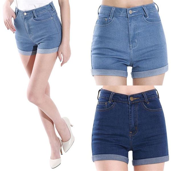 

women's shorts casual 2021 korean style summer vintage high waisted denim women plus size slim stretch turn ups female jeans, White;black