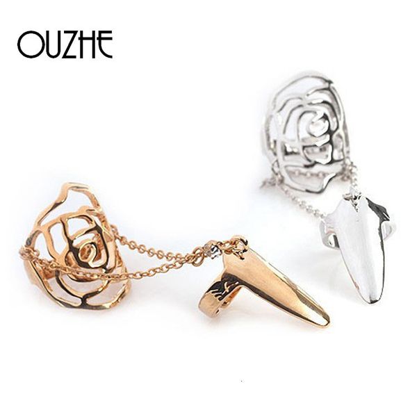 

ring japanese and korean punk rose joint nail two piece set of smooth hip hop style tail jewelry, Silver