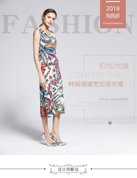 

dress fashion vintage print sleeveless o-neck, Black;gray