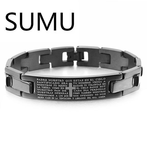 

link, chain sumu cross bible scripture men bracelet stainless steel black or silver color, jewelry pulseras wholesale,wb104