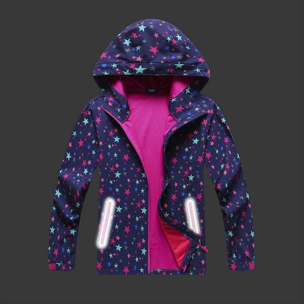 

spring autumn children kids jackets coats big girls windproof waterproof star, Blue;gray