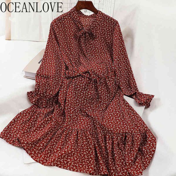 

floral chiffon vestidos bow spring women dress loose high waist elegant retro long dresses 16246 210415, Black;gray