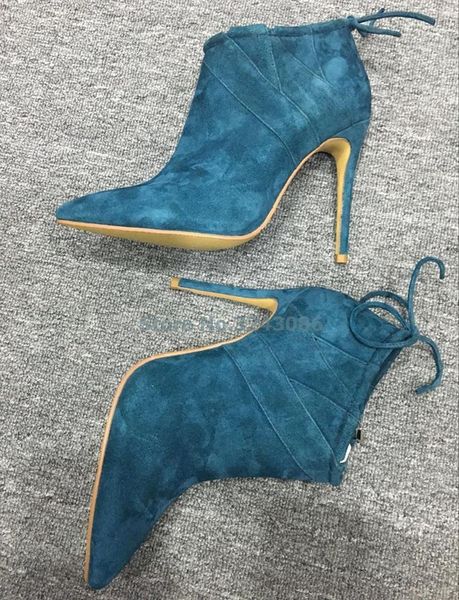 

boots arrival suede pointed toe lace up bowknot ankle blue black white brown nubuck zip sewing women short