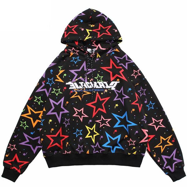 

men's hoodies & sweatshirts hip hop hoodie streetwear sweatshirt embroidery letter star print pullover 2021 men harajuku cotton casual, Black